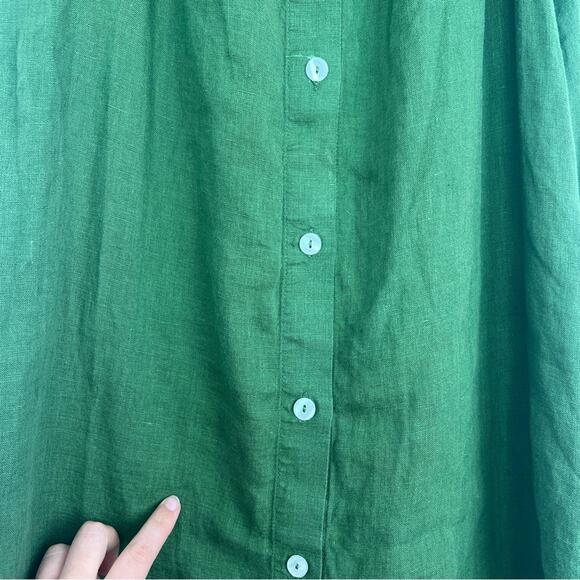 Sleeper | Brigitte 100% Linen Mini Dress Puff Sleeves Button Down Olive Green S - Picture 8 of 9
